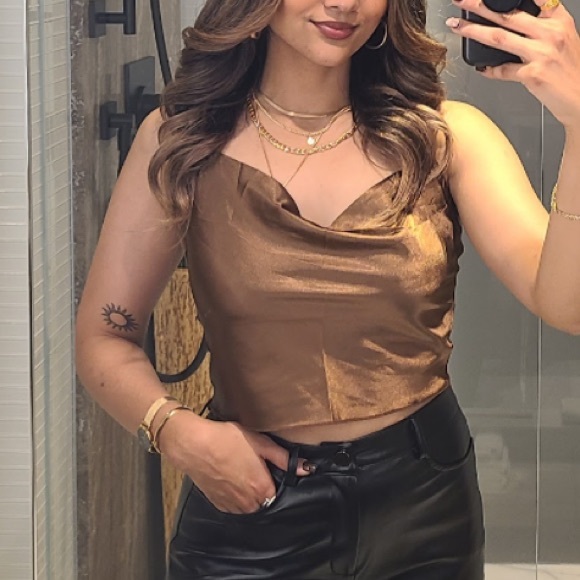 Satin Brown Cowl Neck Top - Picture 1 of 1